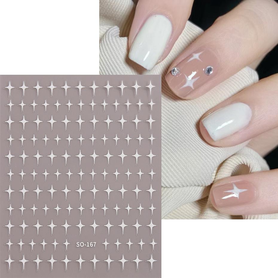 Sliver Stars naklejki na paznokcie 3D brązujący laser biały krzyż Starlight Glossychic Y2k stylowe samoprzylepne dekoracje do Manicure SO-167