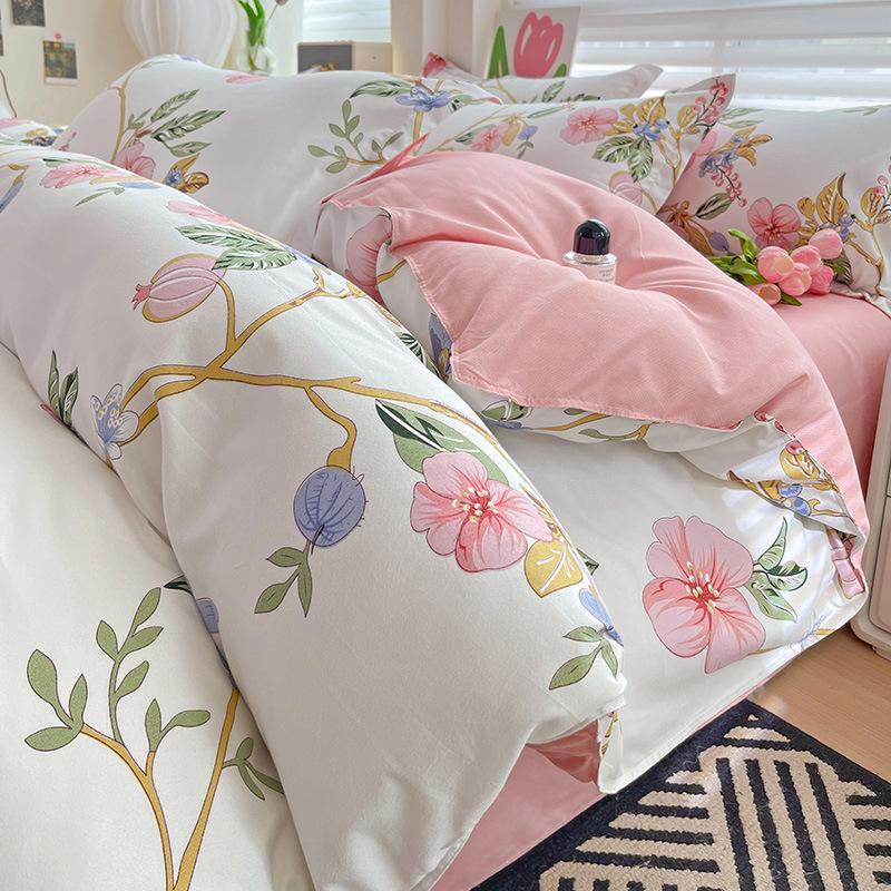 Fresh Literary Style Glutinous Cotton Bedding Set - Four-Piece Set for Dormitory or Home