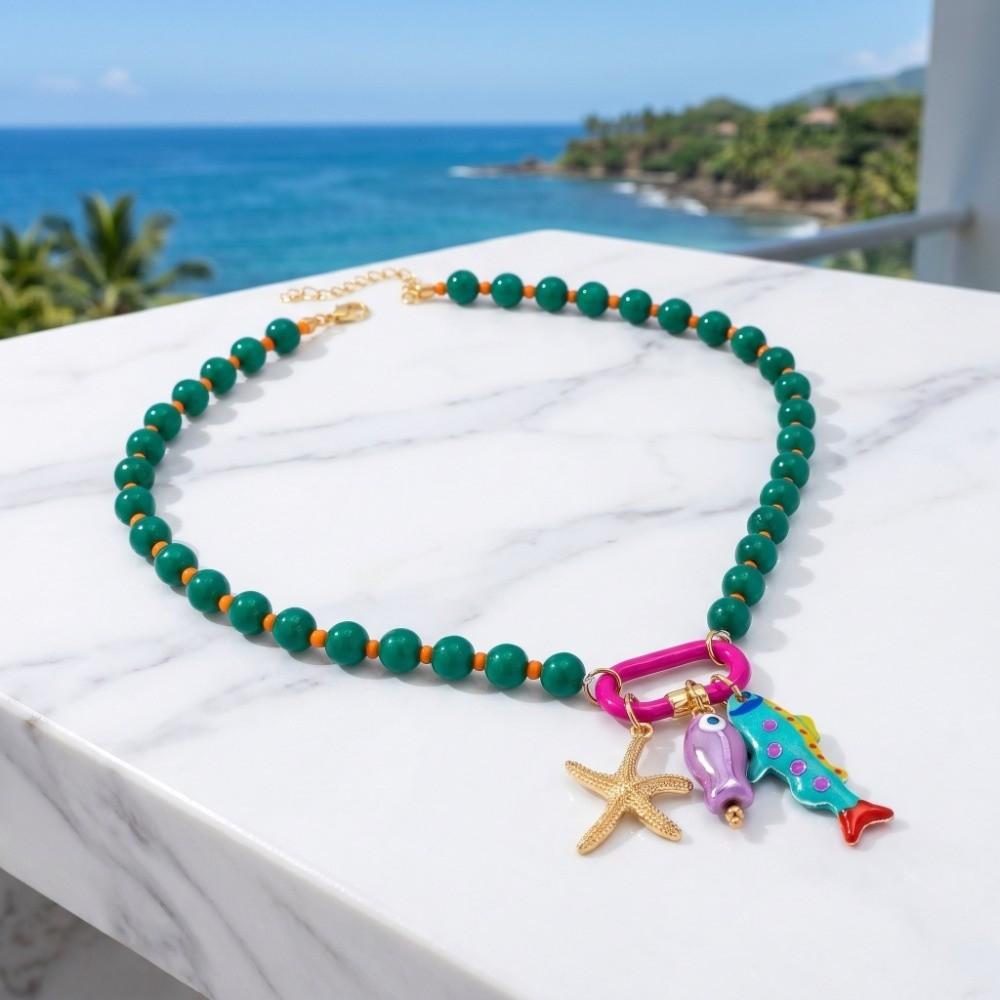 Ornaments Bohemian Resin Beaded Necklace Adjustable Beach Beaded Necklace Daily