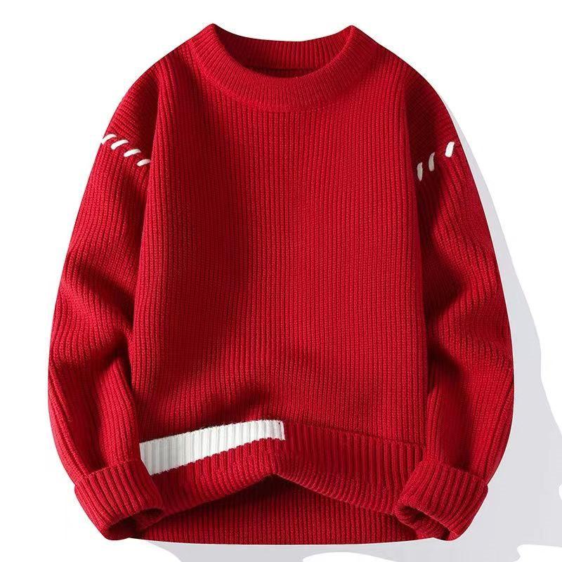 Men's Y2K Style Thick Knitted Wool Sweater, Warm Half-High/Low Neck, Lazy Style Sweater