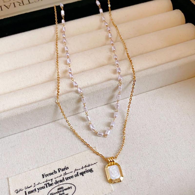 Geometric Faux Pearl Double Layer Necklace For Women Elegant Minimalist Jewelry
