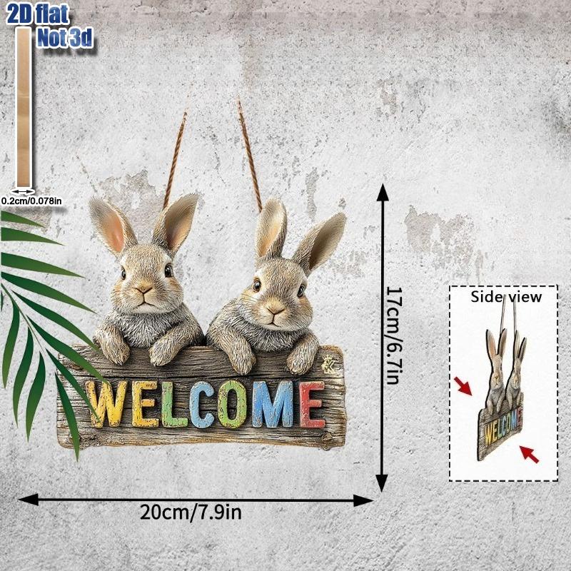 2D Flat Vintage Wooden Sign, Easter Welcome Sign with Rabbit, Easter Gift, Gift for Animal Lovers, Nurseries, Restaurant Shop Wall Decor,