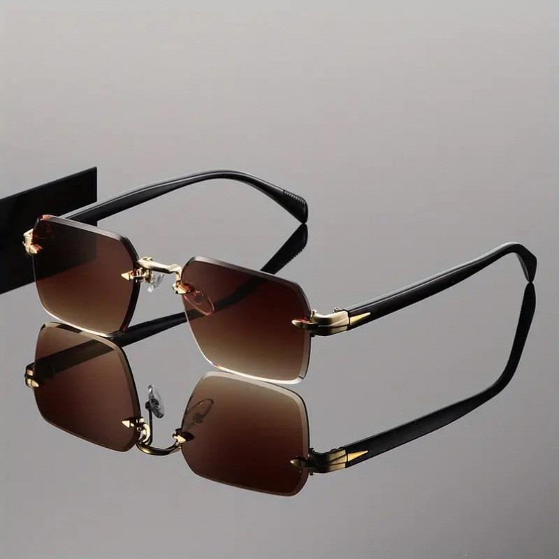 1 Pair of Frameless Square European and American Fashion Glasses with Cut Edges, Unisex Retro Sunglasses