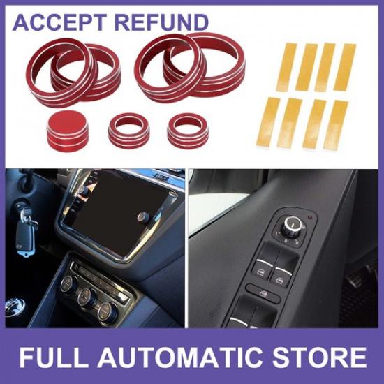 AC Media Tune Drive Mode Switch Knob Cover Ring for VW Atlas SE 18-22 Red 7pcs