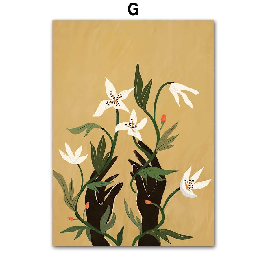 Retro Line Girl Lemon Flower LeafVase Abstract Gallery Poster And Prints Wall Art Canvas Painting Pictures For Living Room Decor