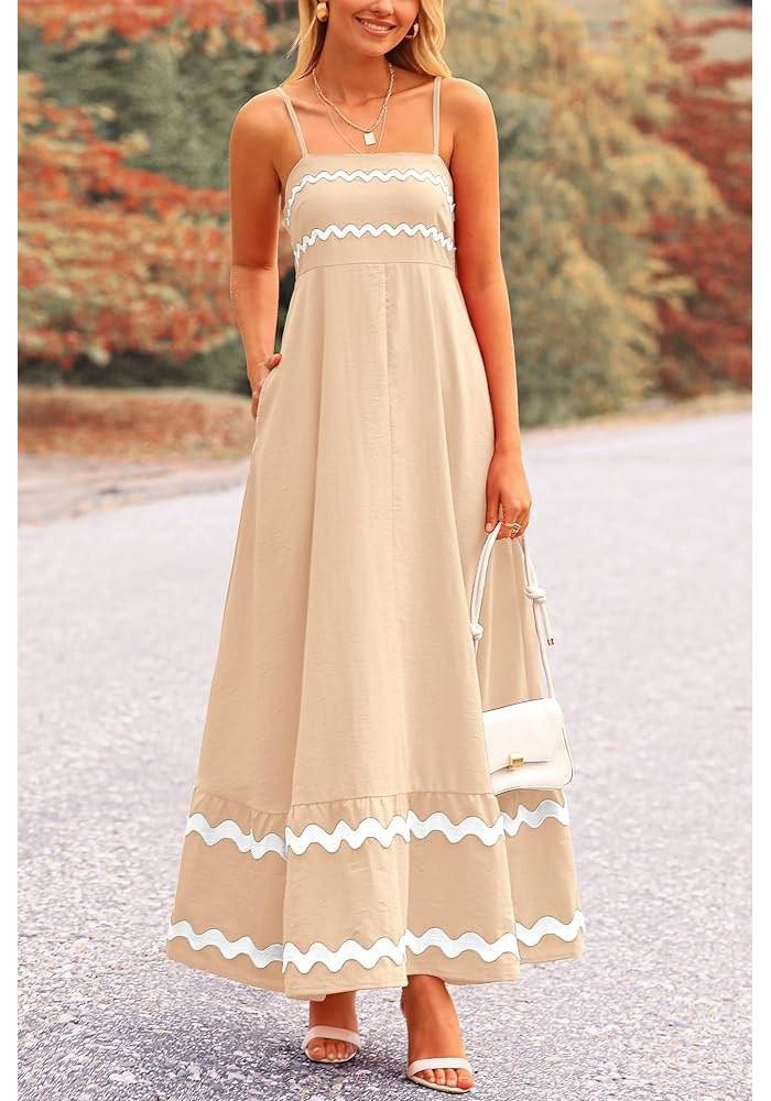 Women's Summer Lace Patchwork Spaghetti Strap Maxi Dress