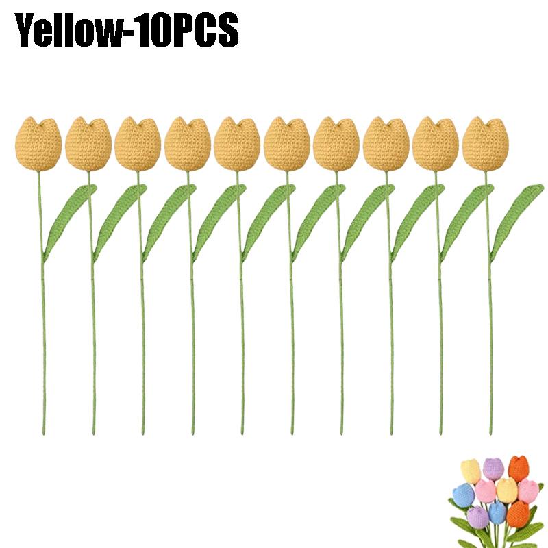 Handmade Crochet Tulip Flowers Bouquet Artificial Knit Simulation Craft Gift for Mom Women Bride Wedding Home Decor Party Supply