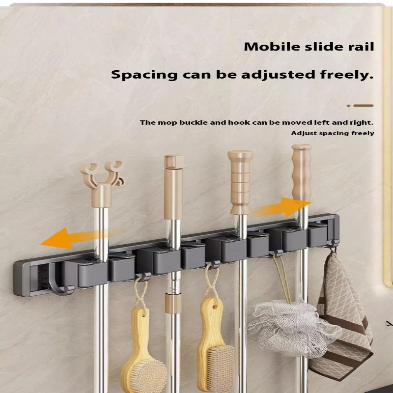 Organizer Wall Mounted Broom Holder Mop Clip Stand Brush Rack Hanging Pipe Hook Kitchen Storage Bathroom Accessories Tools