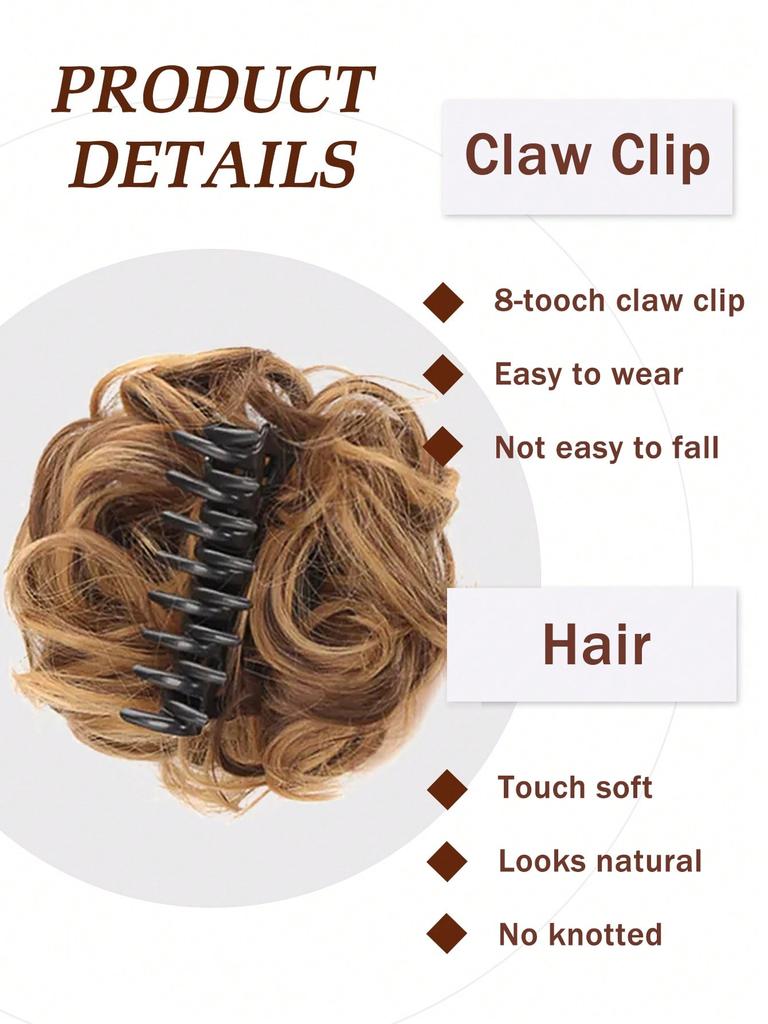 Synthetic Chignon Messy Bun Claw Clip In Hair Piece Wavy Curly Hair Bun Ponytail Extensions Scrunchie Hairpieces for Women