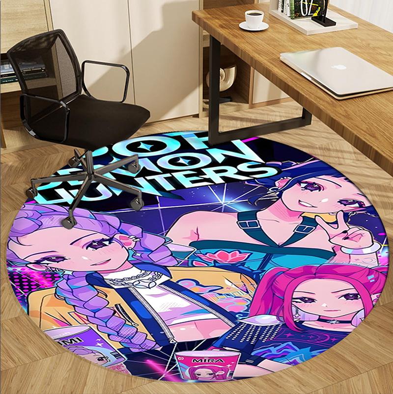 Tappeto Rotondo con Motivo KPop Demon Hunters, Tappetino da Interno/Esterno, per Picnic, Sala Giochi, Camera da Letto, Ufficio, Soggiorno, Tappeto Decorativo per la Casa, Regalo di Compleanno