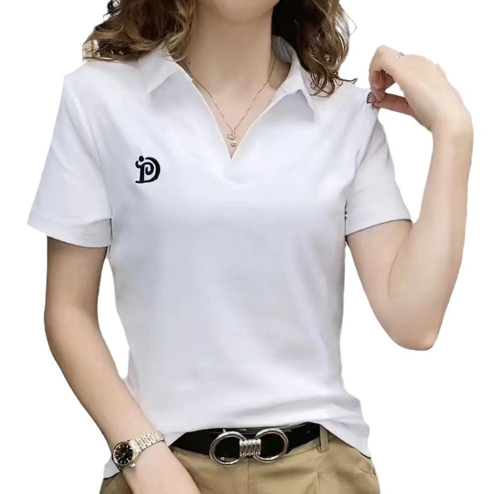 Koszulka polo z dekoltem w serek: Modny damski top z krótkim rękawem na lato