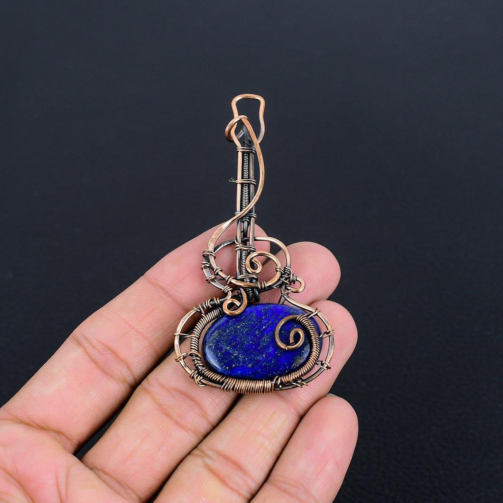 Lapis Lazuli Pendant Handmade Gemstone Jewelry, 999 Copper Wire Wrapped Pendant ,Unique Design Jewelry Pendant
