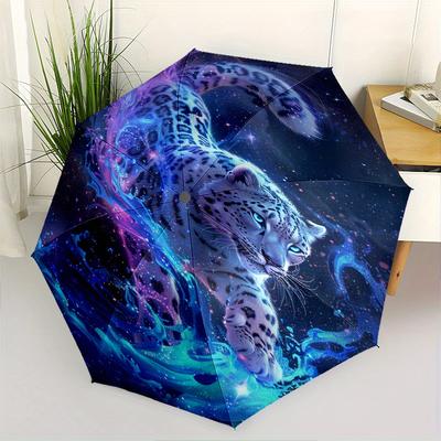 Leopard, Cosmic Themed Automatic Opening and Closing Umbrella, Portable Tri Fold Small Umbrella for Men and Women,Gift0725014z