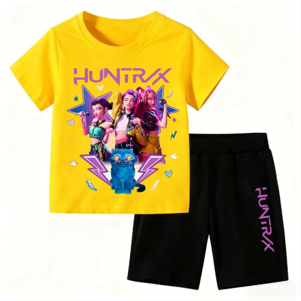 2025 New Children's Korean Wave Print Fashion Casual Movie Cartoon Boys Girls Short-sleeved Set