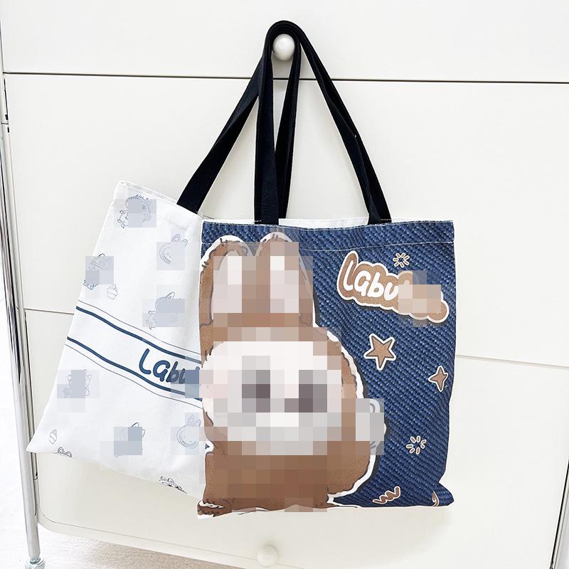 

2025 New Cartoon Cute LABU Large Canvas Shoulder Tote Bag - Trendy, Spacious, and Stylish for Students and Women 35x40x120