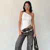 2025 New Fashionable Casual Women's T-Shirt Solid Color Single Shoulder Asymmetrical Slim Fit Top One-Piece Neck