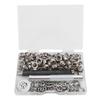 120 Sets Oogjes Tool Kit 1/4 inch Oogjes met Zettingsgereedschappen Opbergdoos voor Stof Zeilen Gordijnen Maat 400 Zilver 120 Sets