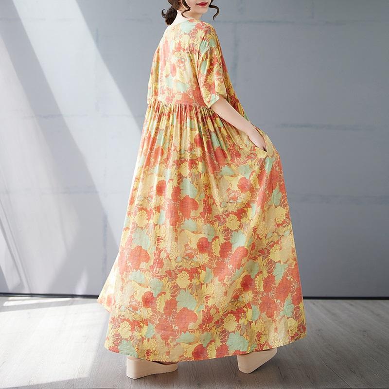 Short Sleeve Plus Size Cotton Vintage Floral New In Dresses for Women Casual Loose Long Summer