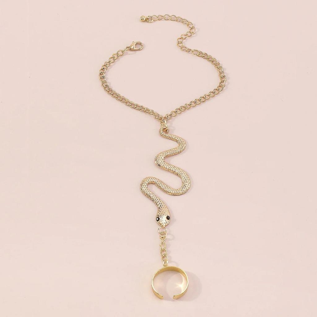 Nische Temperament Schlangenförmiger Handrückenring Armband, Integriertes Finger-Gliederkettenarmband für Frauen, Personalisiertes Accessoire im Dark Style