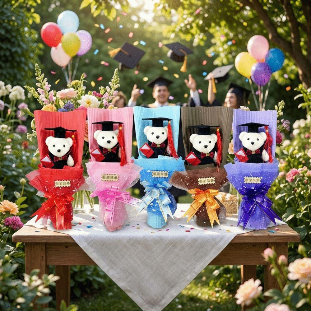 Lovely Graduation Bear Bouquet Simulated Plush Toy Bouquet Stuffed Simulated Bear  Commencement