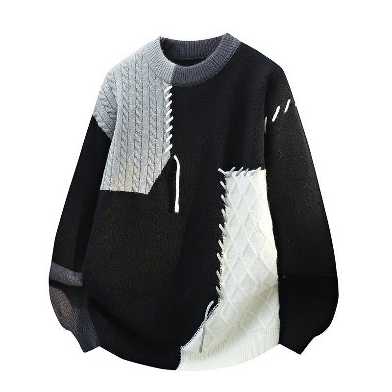 A/W 2025 Color Block Knit Sweater - Casual Couple's Round Neck Top