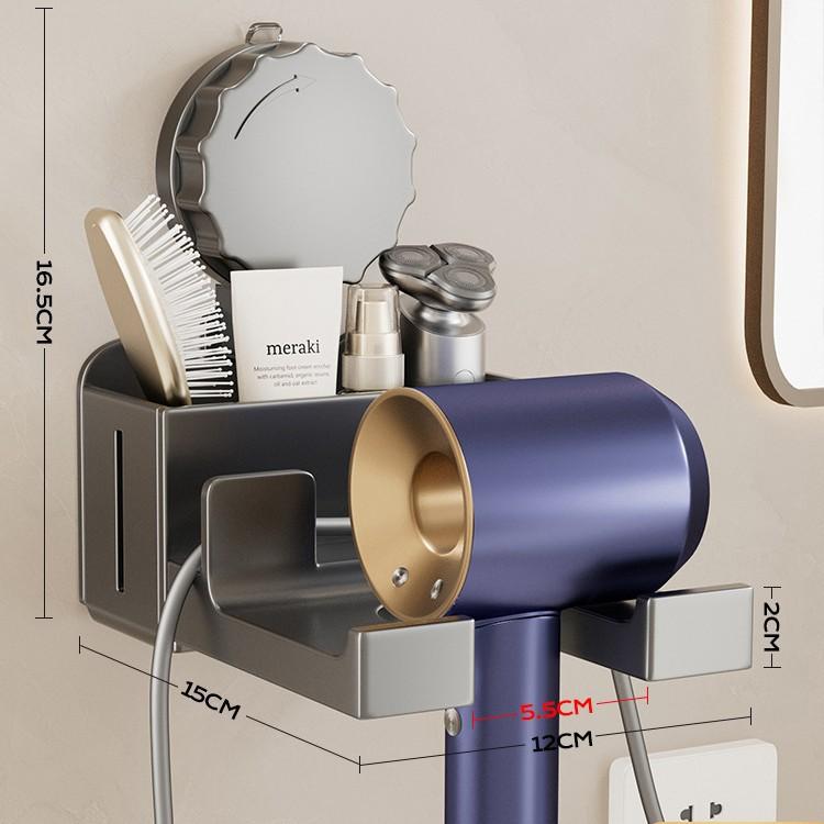 

Мощная настенная полка для фена с присоской без перфорации updated version серый