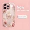Crystal Bow Pattern Pink Metallic Paint Glass Hard Phone Case For iPhone 17 16 15 14 13 12 11 Pro Max 15 14 Plus 16E 17Air Cover