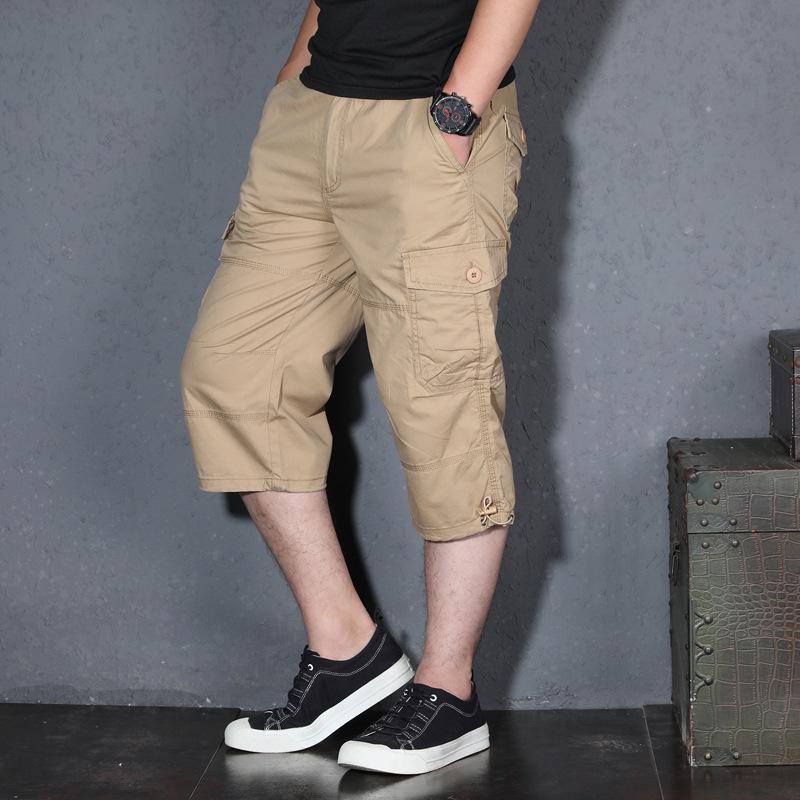 Ummer Pure Cotton Cargo Shorts Men Casual Multi Pocket Capri Pants Workwear Hot Breeches Stretch Waist Shorts Shorts