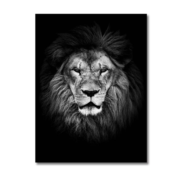 Black and White Wildlife Oil Painting, Tiger, Lion, Elephant Picture, Wall Art Poster and Printmaking Living Room
