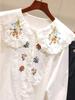 Damen Plus Size Bestickte Spitze Puppenkragen Langarmshirt - Frühling/Herbst Modischer Studentenstil