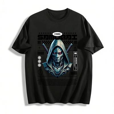 Cyberpunk Cyborg Samurai Print Hoodie Futuristic Tech Streetwear Top Pure Cotton T-shirt