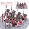 11 Silver Gray Knight Figures w Yel Edge Helm Swords Red Cross Shields White Cloaks No Baseplate