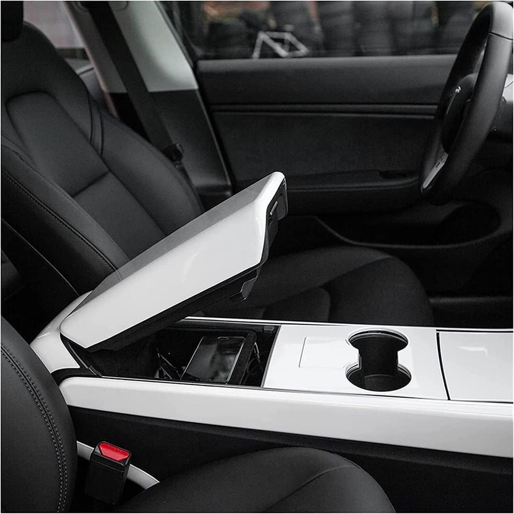 Weißer Armlehnenbezug für Tesla Model 3 Model Y 2017-2023 Auto Mittelkonsolen-Armlehnenpolster Verkleidung Abdeckung Armlehnenbox Polster Konsolenschutz Innenraum