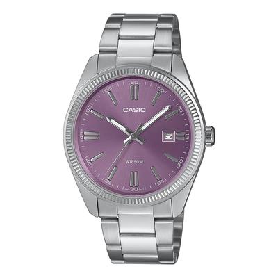MTP-1302PD-6AVEF Men's Analog Quartz Watch Purple Dial Stainless Steel Silver Bracelet