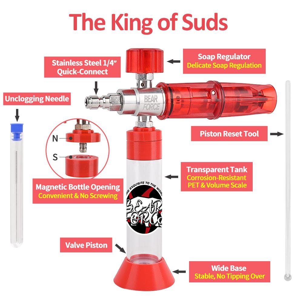 BEAR FORCE Mini Schaumkanone Pro mit Magnetfuß und 1/4 Schnellanschluss, Autowaschseifenspender für dicken Schaum