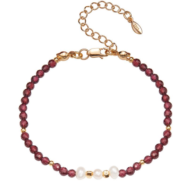 

Natural Garnet Freshwater Pearl Beaded Necklace Women S Set S925 Sterling Silver Clavicle Chain Earrings