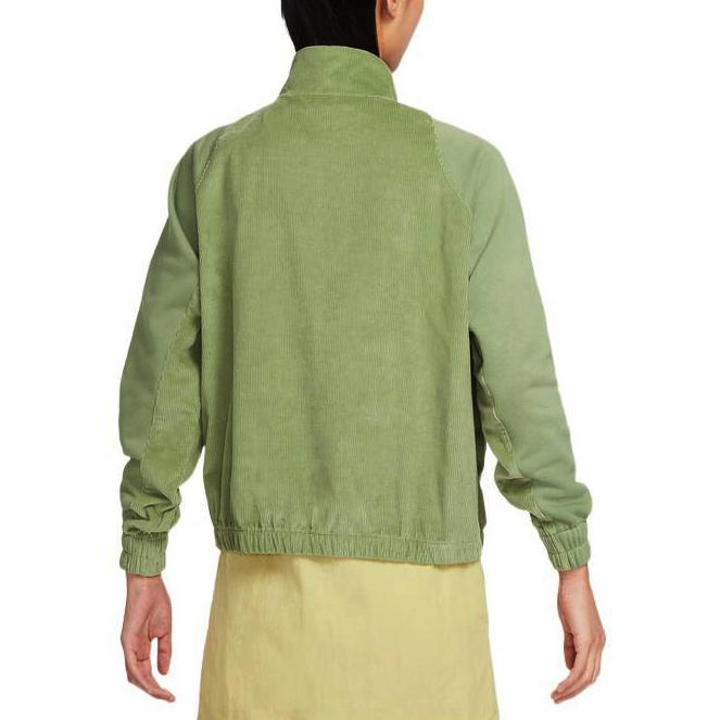 Nike Unifarbene Logo Kordjacke mit durchgehendem Reißverschluss und Stehkragen für Damen, Grün DQ6929-334