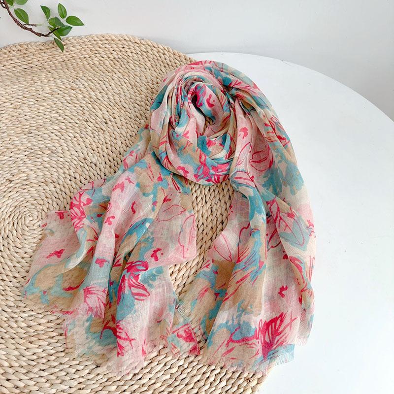 100% linen elegant printed spring/summer/autumn thin neck protection and sun protection women's scarf