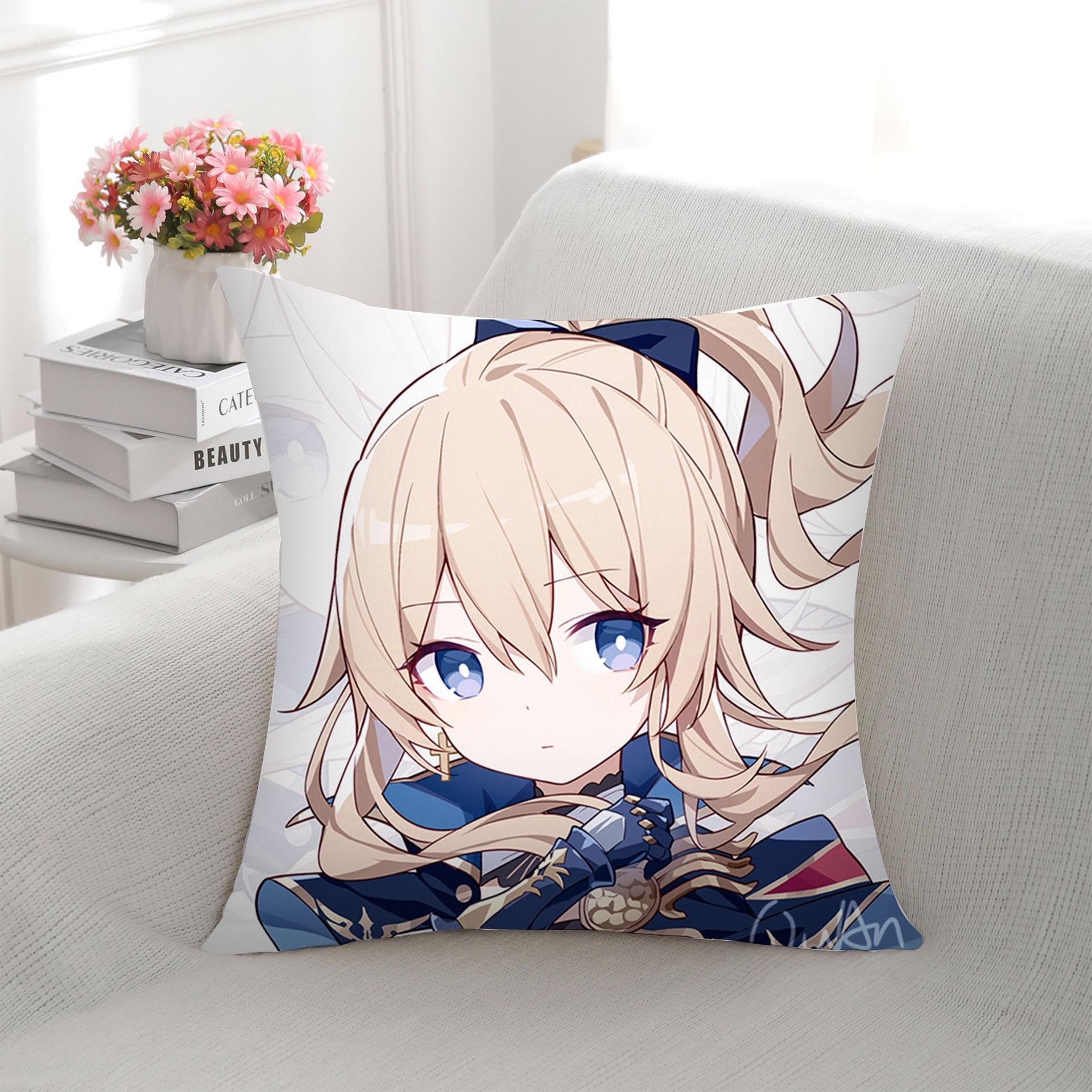 

Простая плюшевая подушка с принтом Genshin Impact Домашняя Мультяшная Анимация Двумерная Спинка Диван Спальня Дом 45 * 45