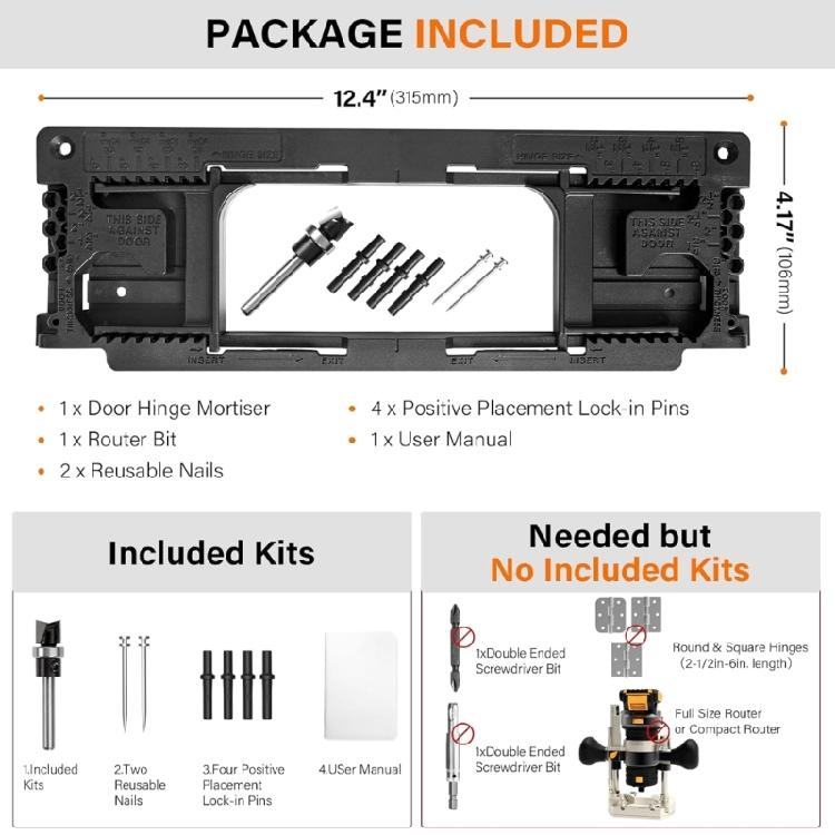 Door Hinges Jig Door Hinge Routing Jig Door Hinge Mortiser Kits Template for 2-1/2inch-6inch Length 1-3/8 to 2-1/2