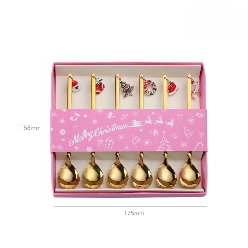 6 Christmas coffee spoons stainless steel Christmas tree snowman Christmas dessert tea spoons coffee dessert ice cream Sunday