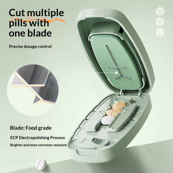 Portable Pill Cutter Adjustable Tablet Cutter 1/2 1/3 1/4 Pill Splitter Accurate Centering Alignment for Round Oval Pills Multi-Pill Cutting