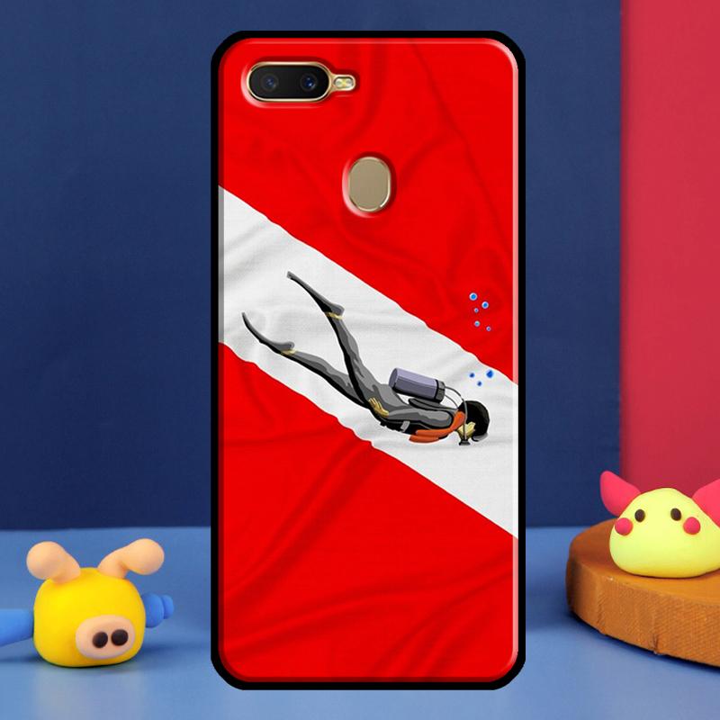 Diver Down Scuba Flag Case For Oppo A98 A78 A58 A15 A16 A17 A5 A9 A91 A52 A72 A76 A96 A74 A94 A54 S A57 A77 Cover