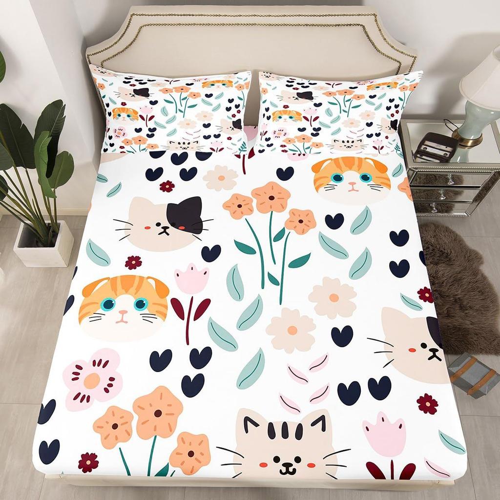 Cute cartoon animal pattern bed hat four-piece bedding set bedroom dormitory bedding decoration