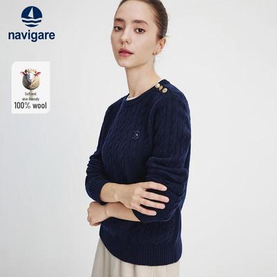 Women's 99% Wool Round Neck Pullover Knit Sweater