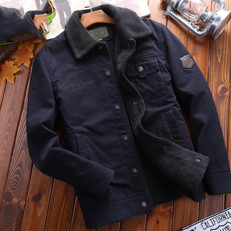 

Зимняя мужская куртка среднего возраста из чистого хлопка плюс бархатное утолщенное хлопковое пальто мужская свободная хлопковая куртка большого размера M