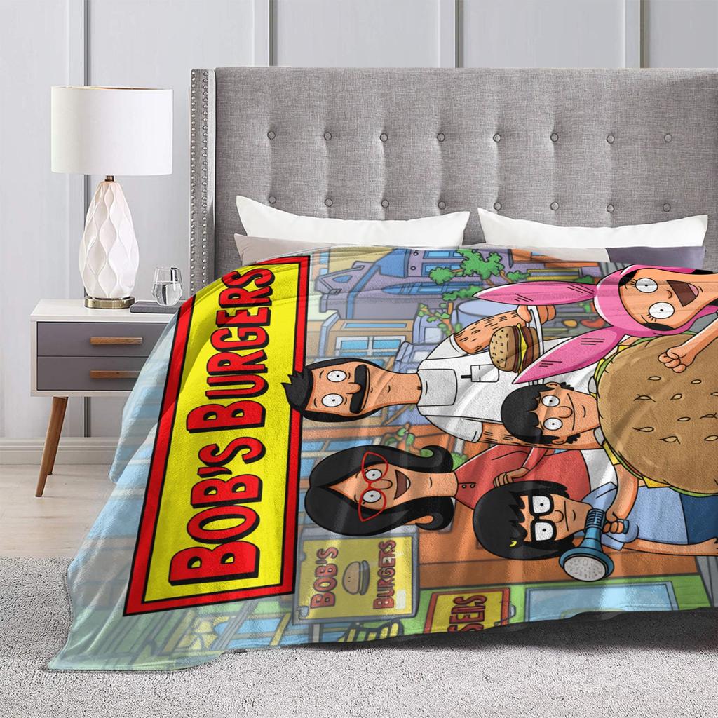 Warm Soft Blankets Decorative Anime Bobs Fun B-Burgers Throw Blanket Movie Flannel Bedspread For Outdoor Novelty Sofa Bed Cover