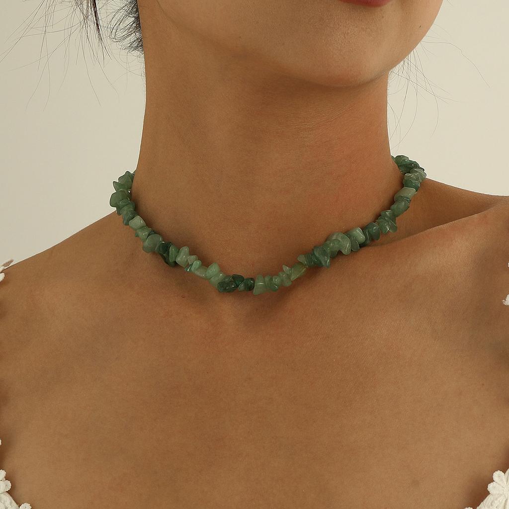 Europe, America, simple new short green Dongling necklace women, geometric fashion irregular stone necklace