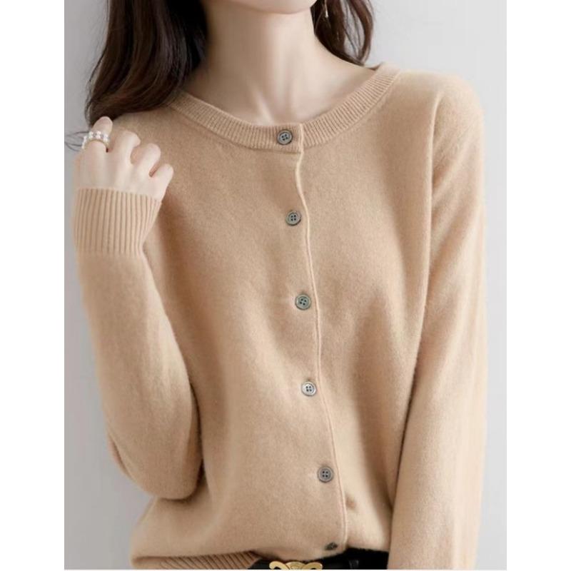 

Женский свитер свободного кроя с круглым вырезом, вязаный кардиган, осенне-зимний трикотажный топ с длинными рукавами XL абрикосовый