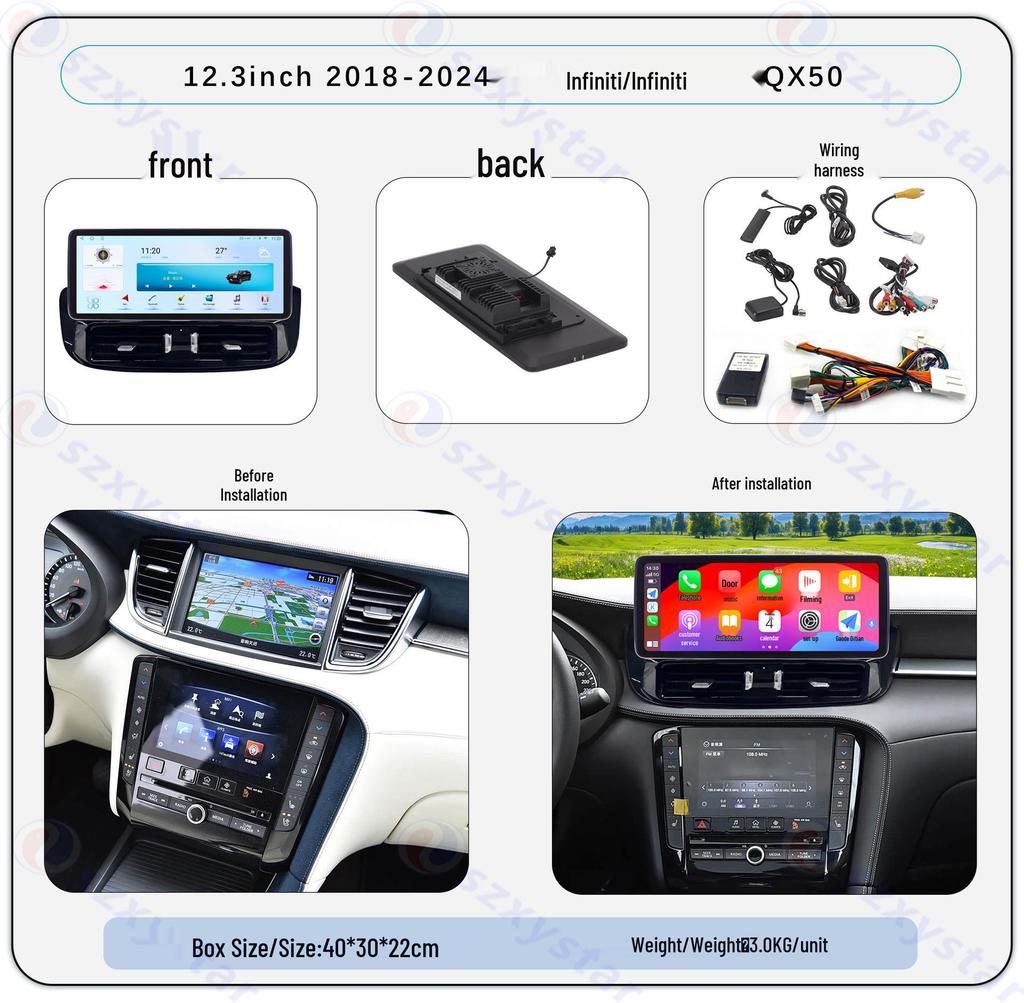 Compatible with Infiniti QX50 18-24 Model: 12.3-inch Android Central Control Screen and DVD Navigation System.